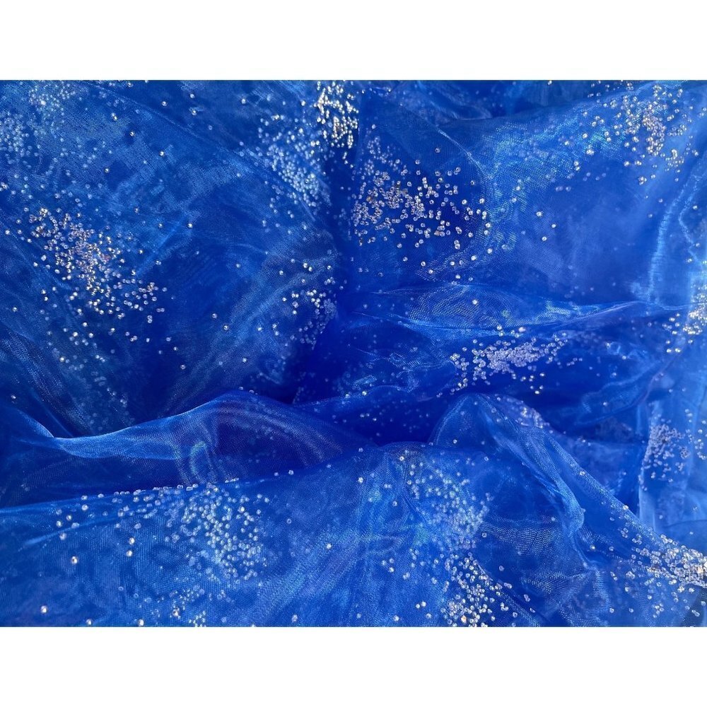 Fabric‎ Piece Sheer Tulle Net with Crystals Blue 54" x 3.83 yards